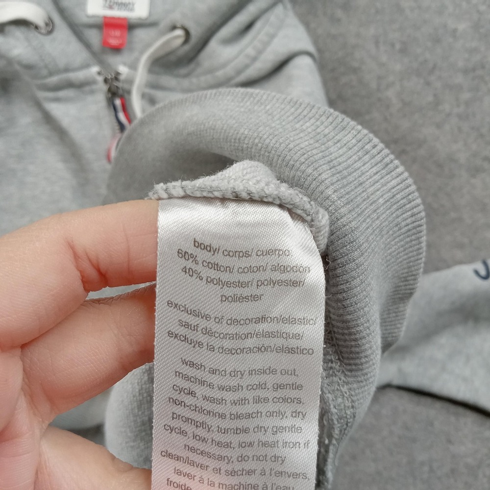 Tommy Jeans Hoodie Mens Large Gray Full Zip Fleece Sweatshirt Logo Stripe Sleeve - Picture 4 of 9